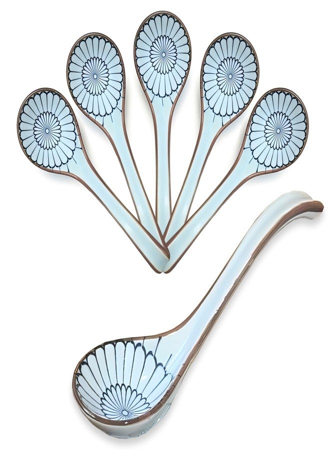 SCORYULE 6PCS Asian Ceramic Soup Spoons, with Long Handle and Deep Bottom, for Ramen, Wonton, Dumpling, Noodle - Image 1