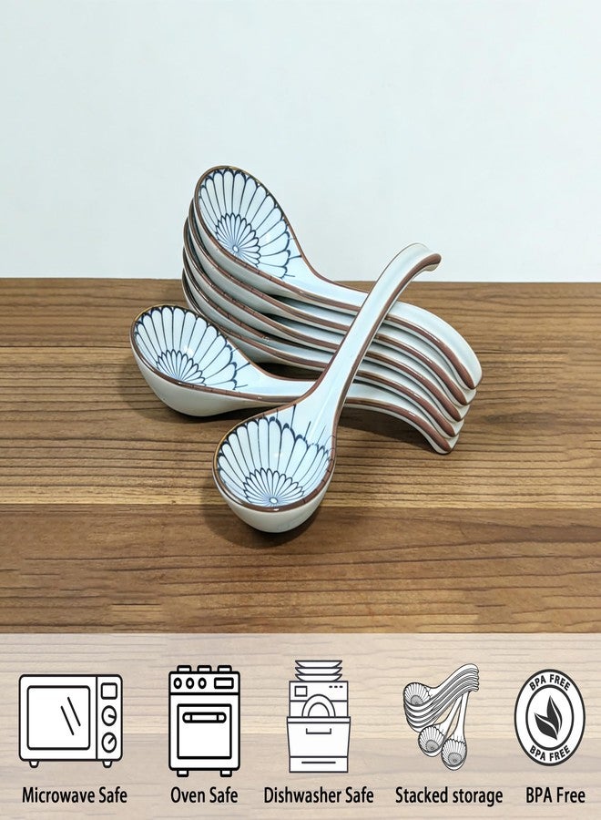 SCORYULE 6PCS Asian Ceramic Soup Spoons, with Long Handle and Deep Bottom, for Ramen, Wonton, Dumpling, Noodle - Image 3