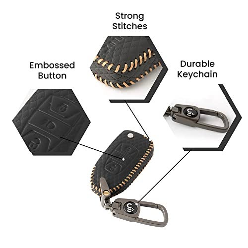 SHOPOFLUX® Leather key cover Compatible with Tata Tiago | Nexon | Altroz | Curvv | Safari | Storme | Zest | Bolt | Tigor | Punch | Hexa 3 Button Flip Key (Black) - Image 4