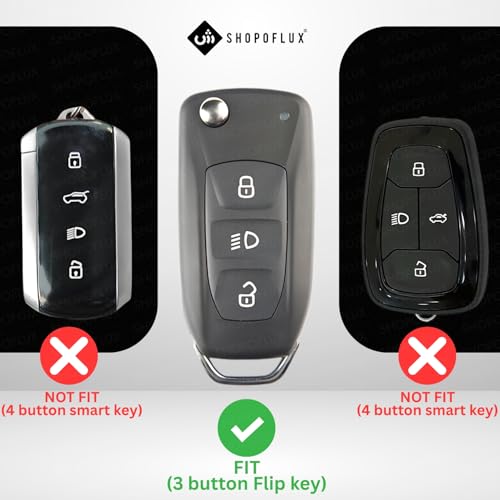 SHOPOFLUX® Leather key cover Compatible with Tata Tiago | Nexon | Altroz | Curvv | Safari | Storme | Zest | Bolt | Tigor | Punch | Hexa 3 Button Flip Key (Black) - Image 2