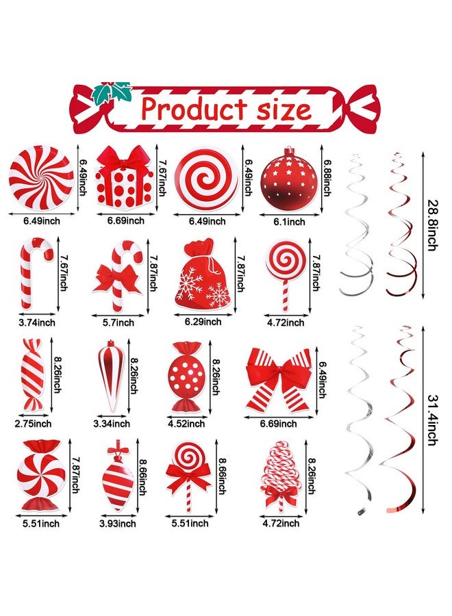 CCINEE 30 Sets Christmas Candy Cane Hanging Swirl Decorations, Paper Candy Land Decor for Christmas Birthday Party Holiday Home Ornaments - Image 2