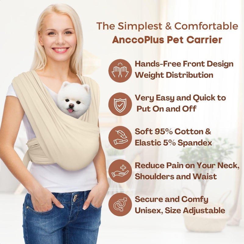 AnccoPlus Dog Carriers for Small Dogs, Front Facing Dog Sling Carrier, Hands Free Cat Carrier, Size Adjustable, Reducing Back Pain, Premium Cotton, Safe and Soft Dog Carrier (Regular, Beige) - Image 4
