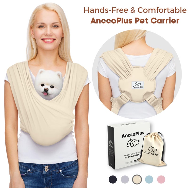 AnccoPlus Dog Carriers for Small Dogs, Front Facing Dog Sling Carrier, Hands Free Cat Carrier, Size Adjustable, Reducing Back Pain, Premium Cotton, Safe and Soft Dog Carrier (Regular, Beige) - Image 2