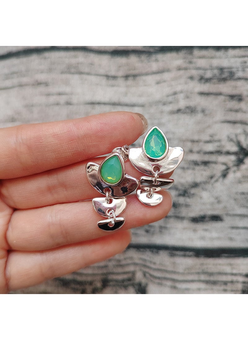 Generic UNOde50 Spanish Brand Green Crystal Ear Studs European Light Luxury Indian Style One Piece Wholesale Earring Clip Earrings 