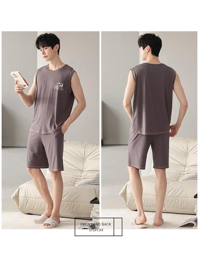 Fashionable Men's Minimalist Casual Sleeveless Shorts Home Set  - Image 2