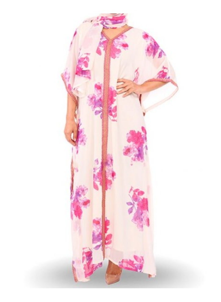 ZAYOSHE Chiffon Purple & Pink Kaftan  - Image 1