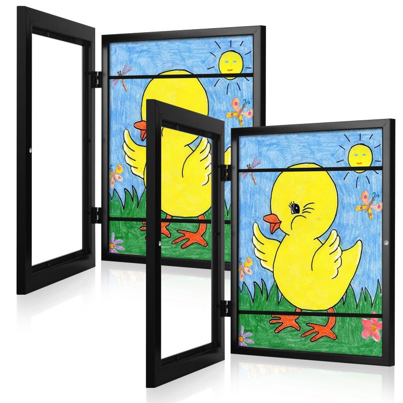 2Pack Kids Art Frames 9x12 Front Opening Kids Artwork Frames Changeable Black Artwork Display Storage Frame for Wall Holds 50 Pcs for 3D Picture Crafts Children Drawing Hanging Art Portfolio