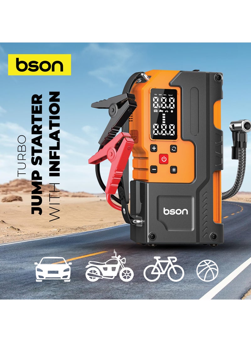BSON Turbo Jump Starter with Air Inflator – 6-in-1 Portable Car Emergency Kit, 12000mAh Battery, 150 PSI Tire Compressor, Power Bank, LED Flashlight, Smart Safety Clips & Storage – Ideal for Cars, Outdoor, Travel - Image 5
