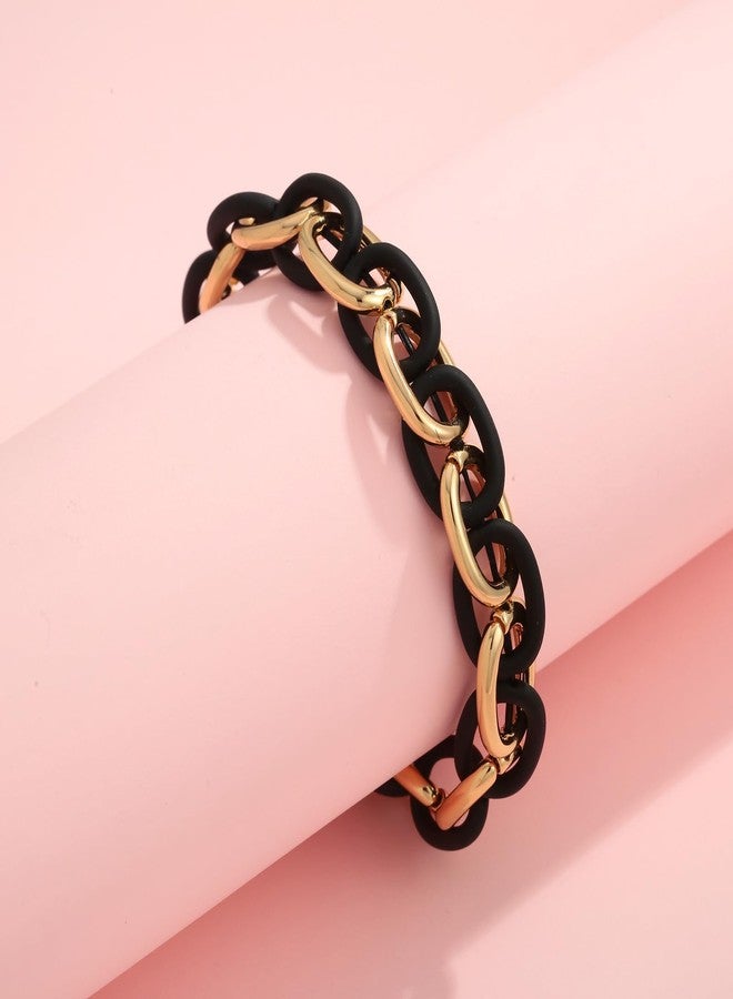 WOWORAMA Chunky Chain Bracelet for Women Men Black Gold Stretch Link Chain Bangle Bracelets Mixed Metal Thick Chunky Link Bracelet Elastic Adjustable Statement Bracelets - Image 2