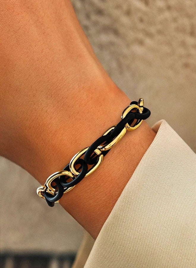 WOWORAMA Chunky Chain Bracelet for Women Men Black Gold Stretch Link Chain Bangle Bracelets Mixed Metal Thick Chunky Link Bracelet Elastic Adjustable Statement Bracelets - Image 4