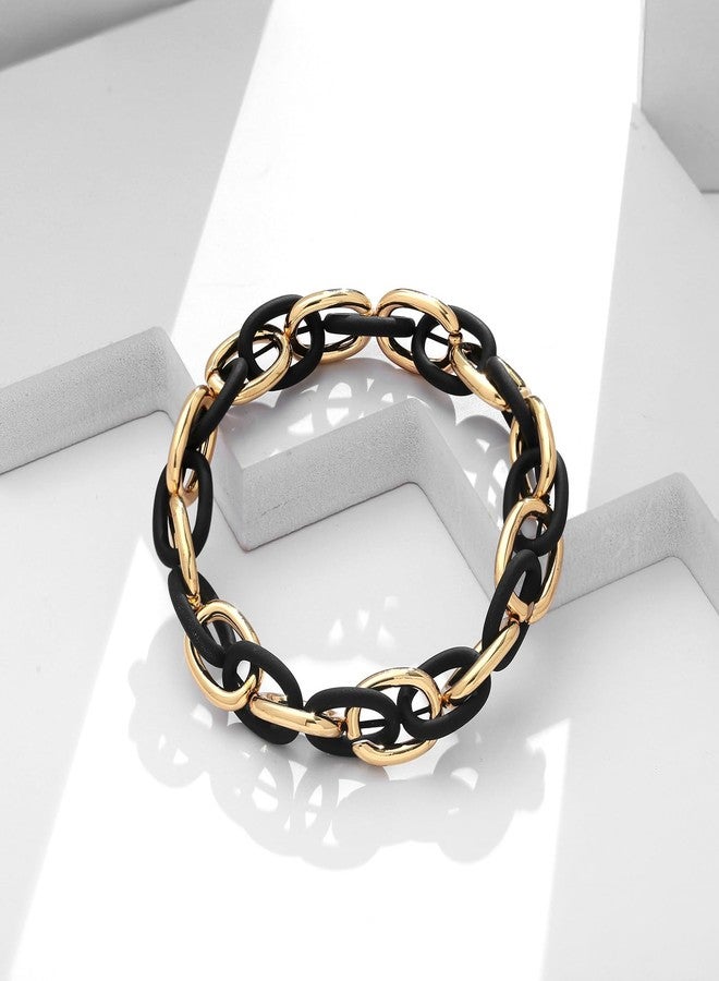WOWORAMA Chunky Chain Bracelet for Women Men Black Gold Stretch Link Chain Bangle Bracelets Mixed Metal Thick Chunky Link Bracelet Elastic Adjustable Statement Bracelets - Image 3