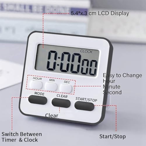 PEGACORN Digital Kitchen Timer & Stopwatch - Large Digit Countdown, Loud Alarm, Magnetic Back Stand Ideal for Cooking, Baking, Stop Watch Timer for Study Table (Pink & White)(Without Battery) (1pcs) - Image 3