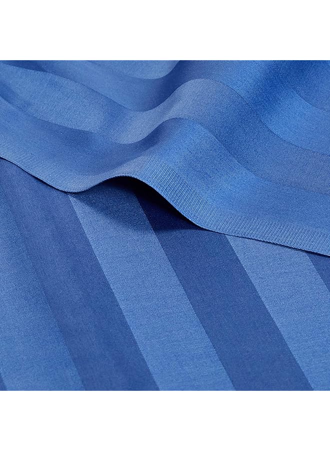 آي بيد هوم طقم ملاءات سرير فندقي مخطط عريض من 3 قطع، 300 خيط قطني مقاس كينج، أزرق سماوي غامق - Image 2