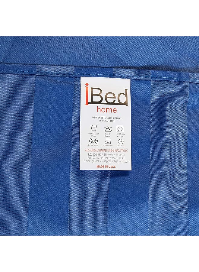 آي بيد هوم طقم ملاءات سرير فندقي مخطط عريض من 3 قطع، 300 خيط قطني مقاس كينج، أزرق سماوي غامق - Image 4