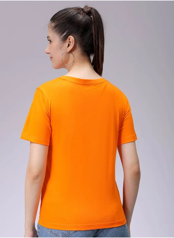 Freehand Women Regular Fit Solid V-Neck T-Shirt
