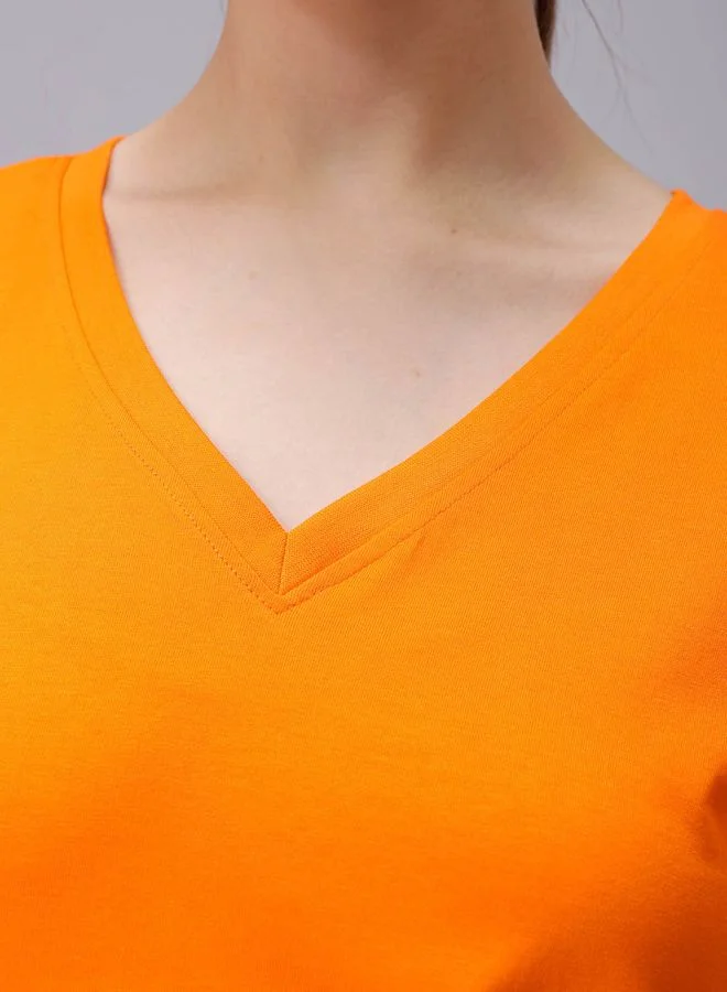 Freehand Women Regular Fit Solid V-Neck T-Shirt