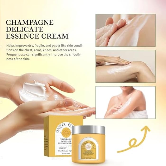 YILEST Champagne Lift Body Cream – Visibly Smooth Wrinkles & Dry, Fragile Skin | Firming Hydrating Body Cream For Face, Chest, Arms, Knees | Restores Youthful Glow | 8 Fl Oz (8 floz, Vanilla) - Image 5