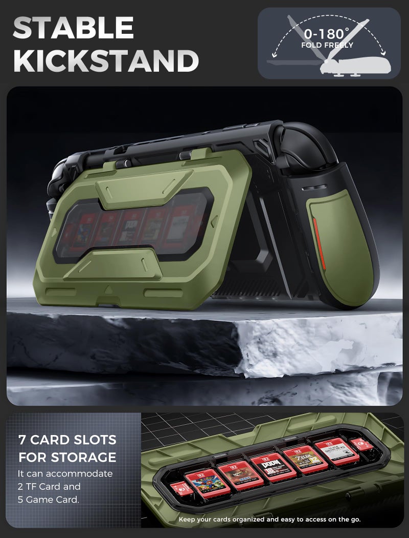 Mumba Dockable for Nintendo Switch 2 Case with Flip Stand, [Titan] Ergonomic Switch 2 Grip Protective Cover Holds 5 Game Cards & 2 TF Cards TPU Accessories and Quick-Release Joy-Con Design (Guldan) - Image 4