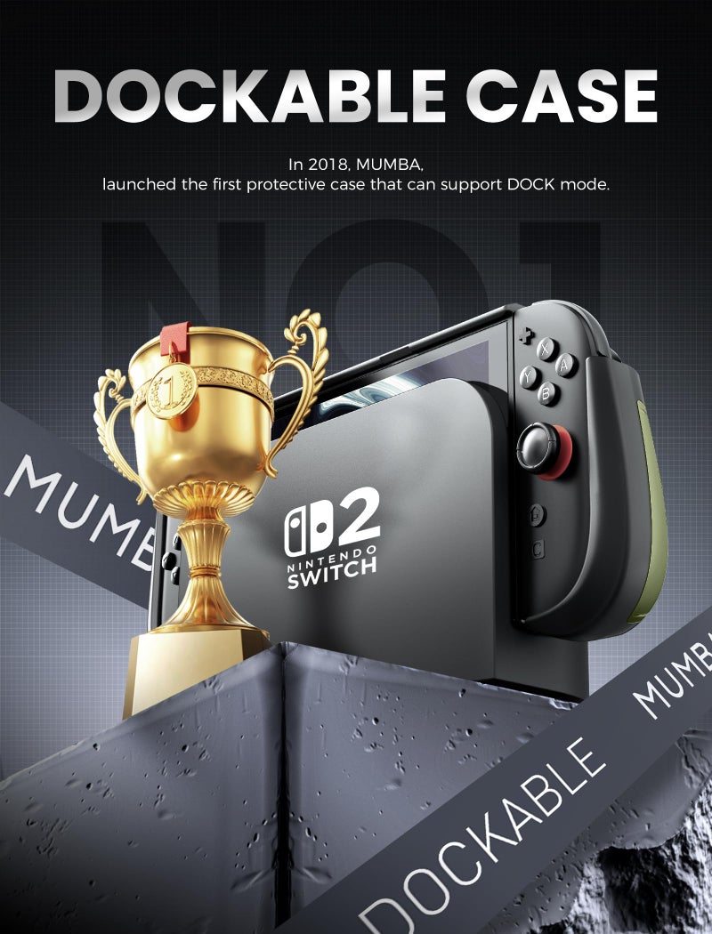 Mumba Dockable for Nintendo Switch 2 Case with Flip Stand, [Titan] Ergonomic Switch 2 Grip Protective Cover Holds 5 Game Cards & 2 TF Cards TPU Accessories and Quick-Release Joy-Con Design (Guldan) - Image 3