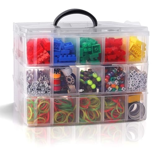 COOFANDY Craft Storage Box with Compartments, 3 Layer with 30 Sections Transparent Stackable Plastic Box Organizer with Handle, Practical Sorting Box for Crafts, Jewelry, Toy (transparent) - Image 1