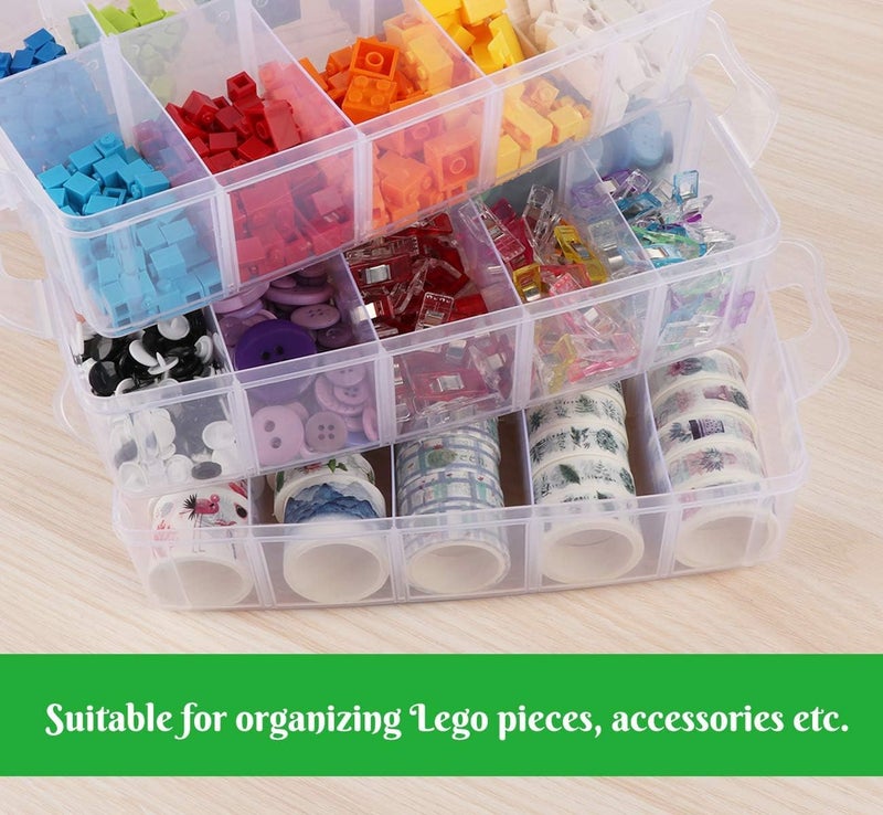 COOFANDY Craft Storage Box with Compartments, 3 Layer with 30 Sections Transparent Stackable Plastic Box Organizer with Handle, Practical Sorting Box for Crafts, Jewelry, Toy (transparent) - Image 5
