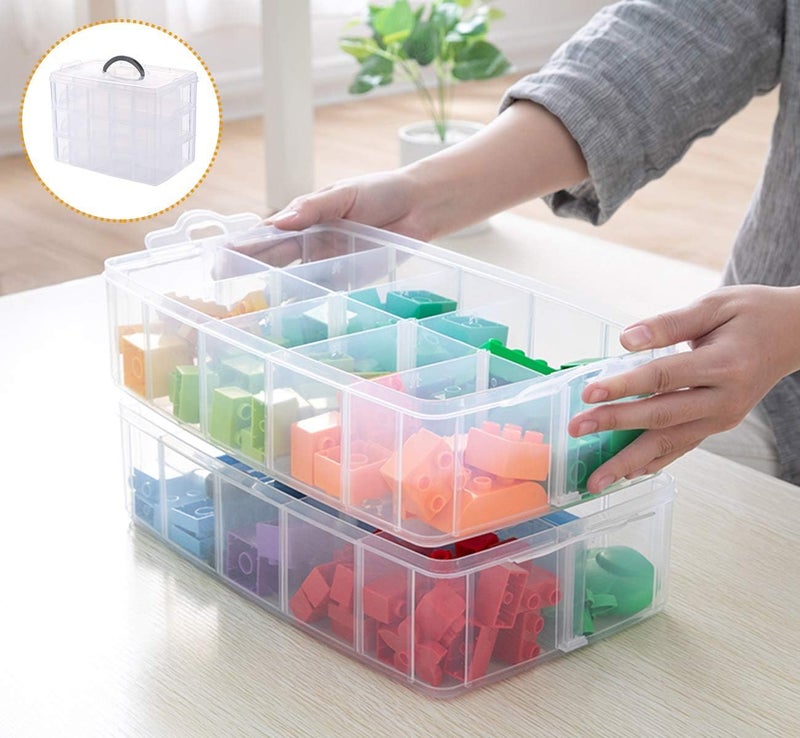 COOFANDY Craft Storage Box with Compartments, 3 Layer with 30 Sections Transparent Stackable Plastic Box Organizer with Handle, Practical Sorting Box for Crafts, Jewelry, Toy (transparent) - Image 2