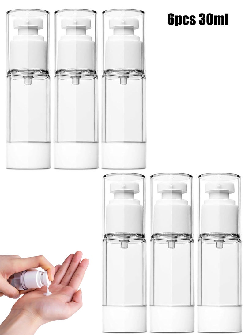 6 Pcs 1 Oz/30 ML Refillable Empty Spray Pump Bottles, Clear Plastic Travel Size Pump Bottles, Vacuum Cosmetic Containers Lotion Dispenser for Foundation, Cream, Shampoo - Image 1