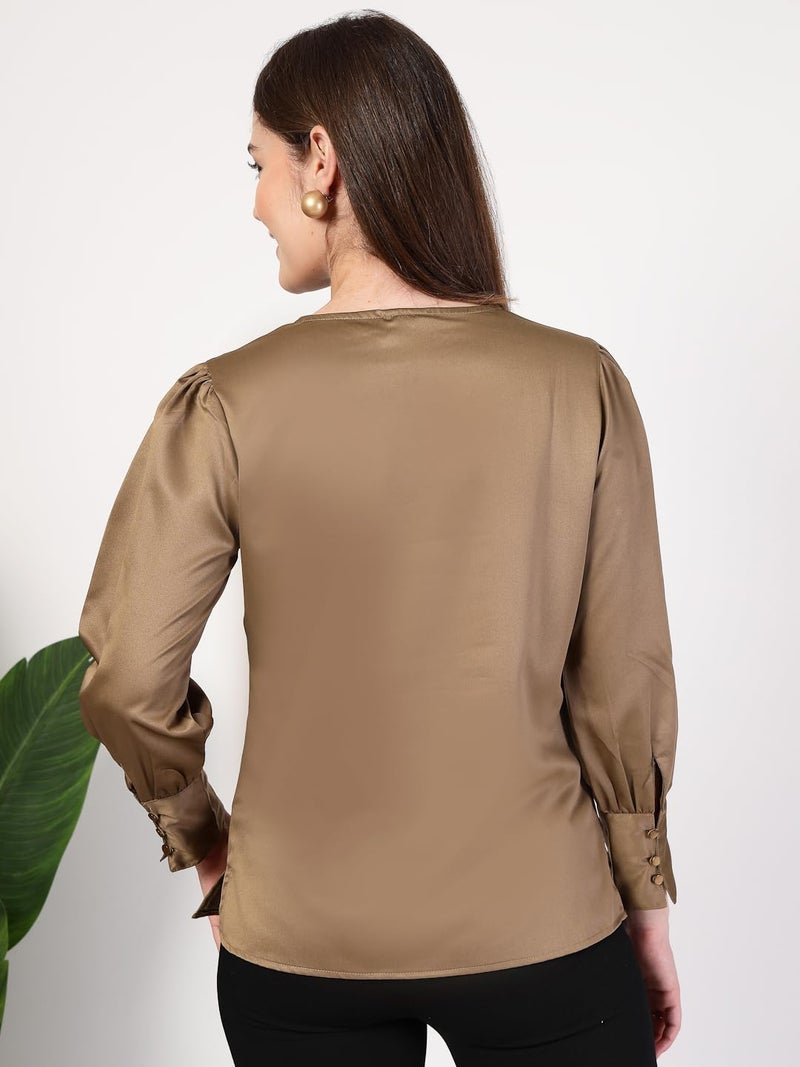 Style Quotient Women Bronze Satin Top - Image 4