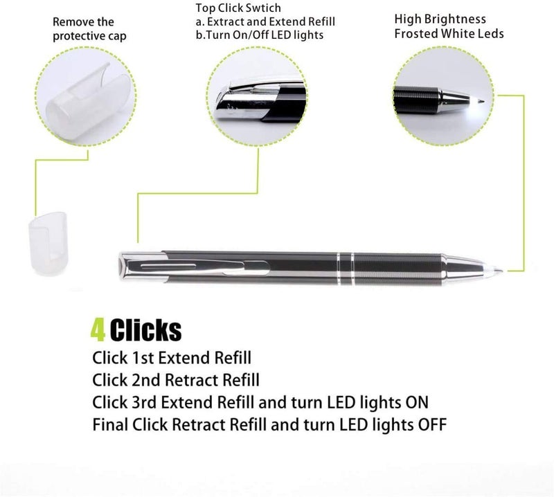 Yacig Writing Instrument, Ballpoint Pen with Light, 3 Pack Penlight-White Red Blue Light - Image 2
