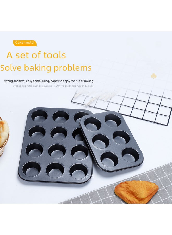 Non-stick 12-cavity Cake Mold Special Teflon Coating Baking Round Cake Mold Tart Molds Flat Bottom Muffin Cups-Specifications:12-hole Colorful Sprinkling Point With Cup - Image 1
