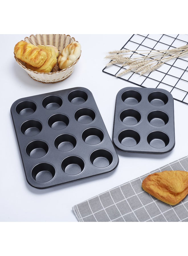Non-stick 12-cavity Cake Mold Special Teflon Coating Baking Round Cake Mold Tart Molds Flat Bottom Muffin Cups-Specifications:12-hole Colorful Sprinkling Point With Cup - Image 2