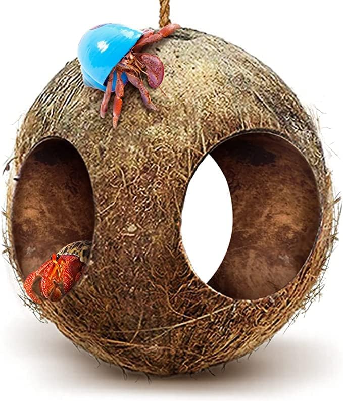 SunGrow Parakeet and Bird Toy Hut, 2.4” Hole Opening, 3-Hole Coco House, Millet Dispenser, Nesting House, 1 Piece per Pack - Image 1