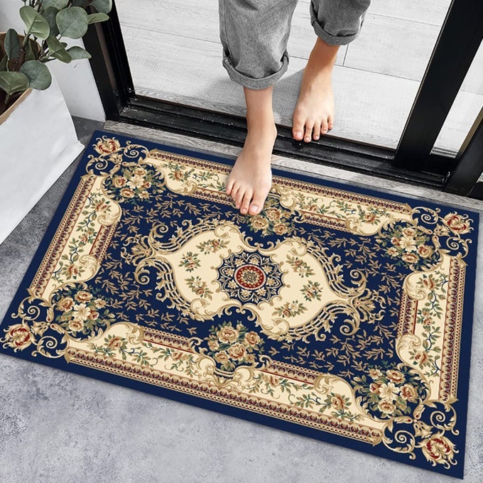 ANTI-SLIP BATH MAT (40 X 60 CM) QUICK WATER ABSORBENT DOOR MAT BATHMAT FOR HOME, KITCHEN, HAZE BLUE HALL ENTRYWAY, EUROPEAN PATTERN