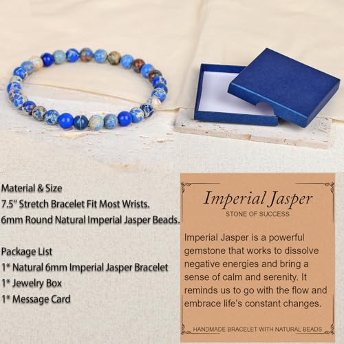 LPBeads Handmade Natural Gemstone Stretch Elastic 6mm Blue Imperial Jasper Bracelet Healing Crystal Round Stone Beads Jewelry Gifts for Women Men - Image 4