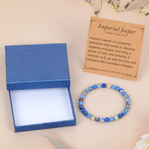 LPBeads Handmade Natural Gemstone Stretch Elastic 6mm Blue Imperial Jasper Bracelet Healing Crystal Round Stone Beads Jewelry Gifts for Women Men - Image 2
