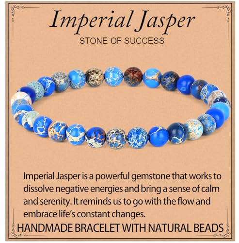 LPBeads Handmade Natural Gemstone Stretch Elastic 6mm Blue Imperial Jasper Bracelet Healing Crystal Round Stone Beads Jewelry Gifts for Women Men - Image 1
