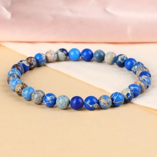 LPBeads Handmade Natural Gemstone Stretch Elastic 6mm Blue Imperial Jasper Bracelet Healing Crystal Round Stone Beads Jewelry Gifts for Women Men - Image 3