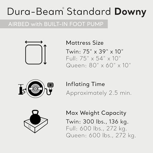 Intex 64761E Dura-Beam Standard Downy Air Mattress: Fiber-Tech – Twin Size – Built-in Foot Pump – 10in Bed Height – 300lb Weight Capacity - Image 4