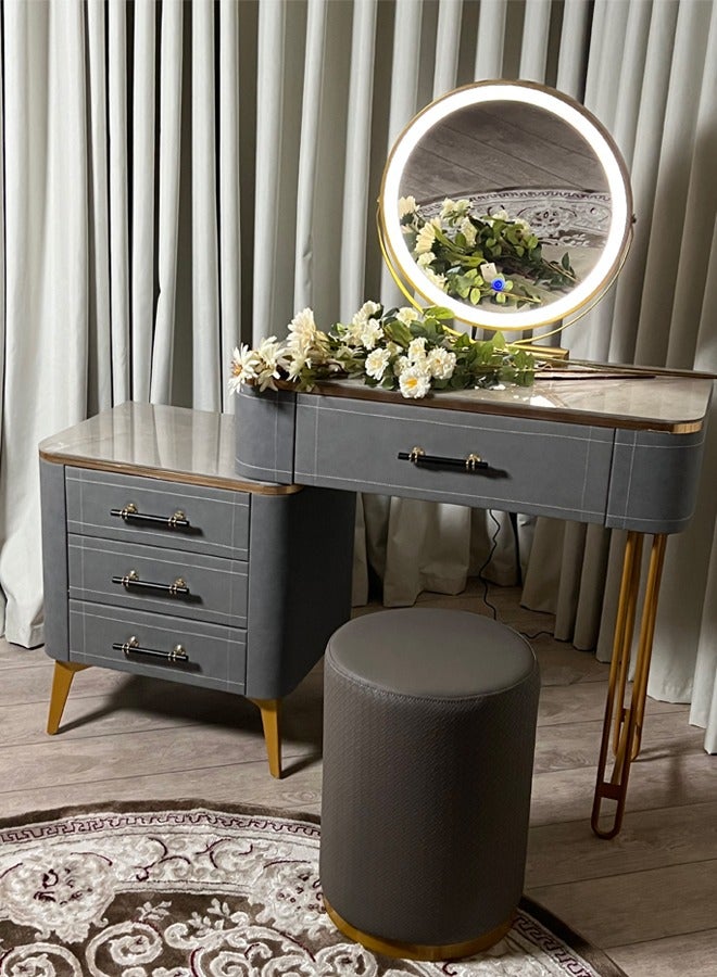 شي ون طاولة تسريح حديثة مع مرآة LED وكرسي مريح وأدراج تخزين - Image 1