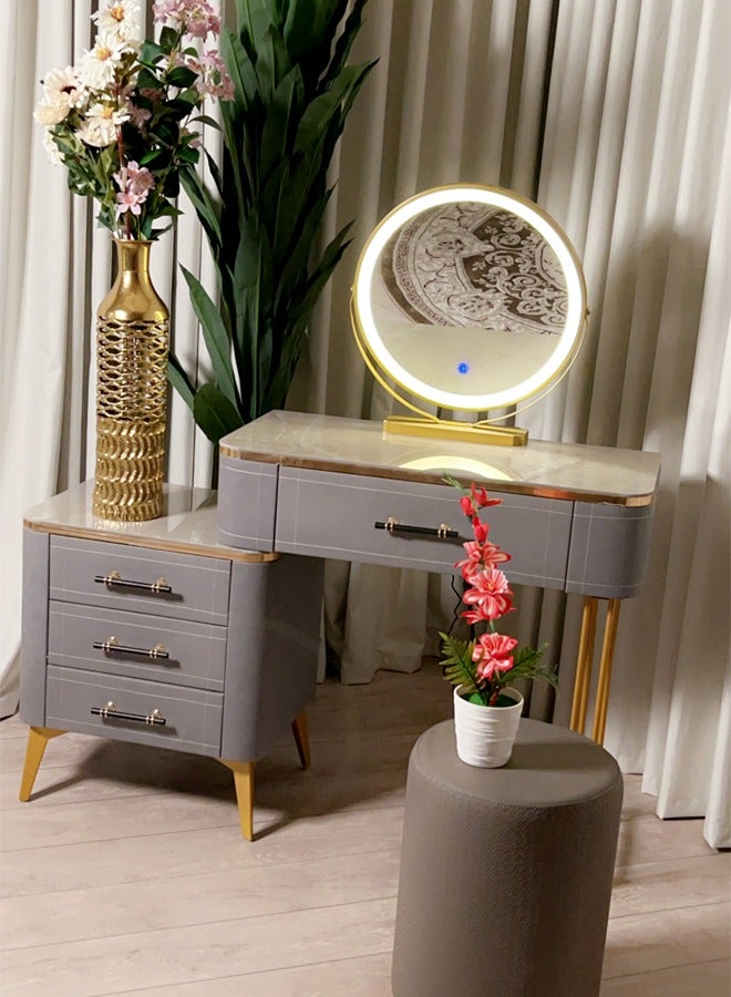 شي ون طاولة تسريح حديثة مع مرآة LED وكرسي مريح وأدراج تخزين - Image 3