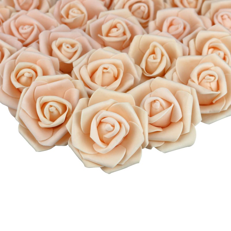Lightingsky 3 x 16 x 3 inches 100pcs DIY Real Touch 3D Artificial Foam Rose Head Without Stem for Wedding Party Home Decoration Peach
