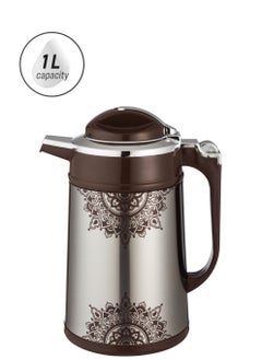 Bister Brown stainless steel thermos with beautiful engraving, capacity 1 liter  - Image 1