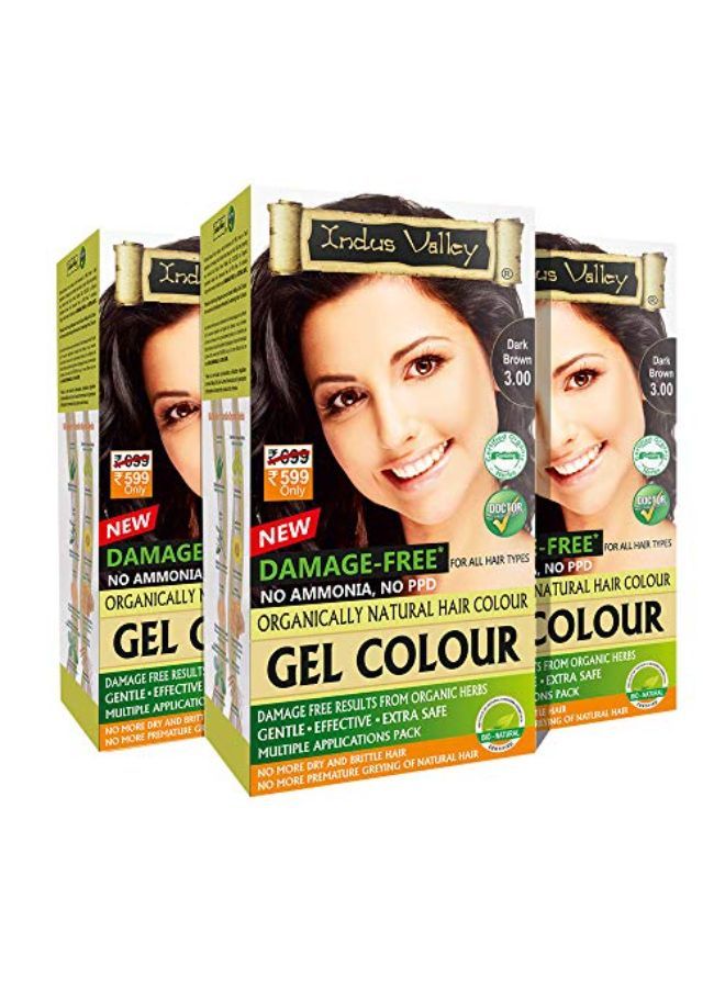 Indus Valley No Ppd, No Ammonia Damage Free Gel Colour Dark Brown 3.0 For Hair Color, 20G*3=60G, 200Ml*3=600Ml - Image 2