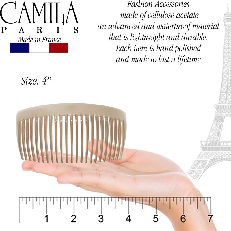 CAMILA مشط جانبي فرنسي كبير من كاميلا باريس CP2912، مشط فرنسي منحني بلون نود، مشط زينة لتثبيت الشعر بقوة للنساء، لتسريحات bun وchignon، مشابك شعر غير قابلة للانزلاق، إكسسوارات شعر للبنات، صنع في فرنسا - Image 3