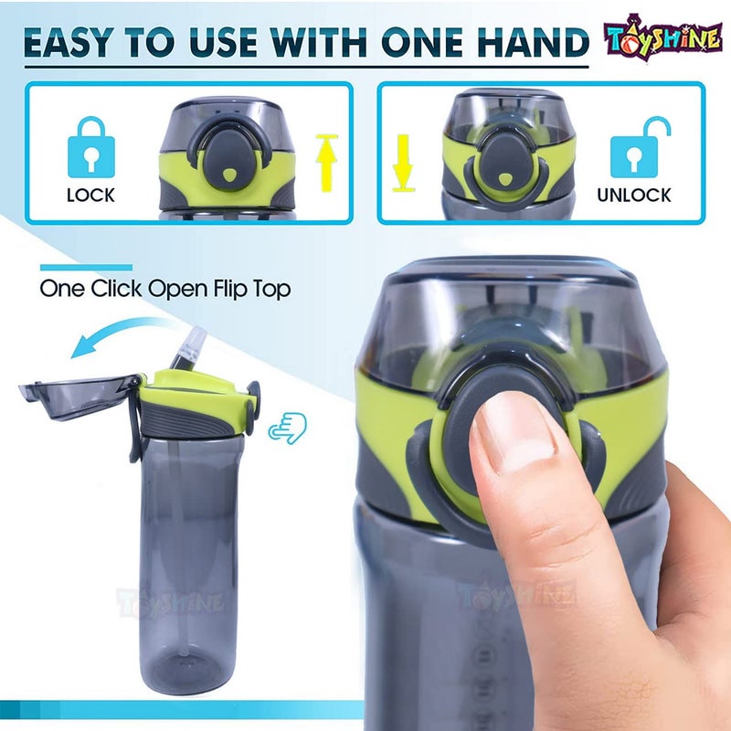Toyshine Sporti Tritan Water Bottle With Ounce Marker Spill Proof Straw Valve BPA Free for Kids School Office Home Soft Handle Grip Children Adult Teens Drinkware 700 ML Gift Present Black - Image 5