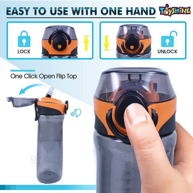 Toyshine Sporti Tritan Water Bottle With Ounce Marker Spill Proof Straw Valve BPA Free for Kids School Office Home Soft Handle Grip Children Adult Teens Drinkware 700 ML Gift Present Black - Image 3