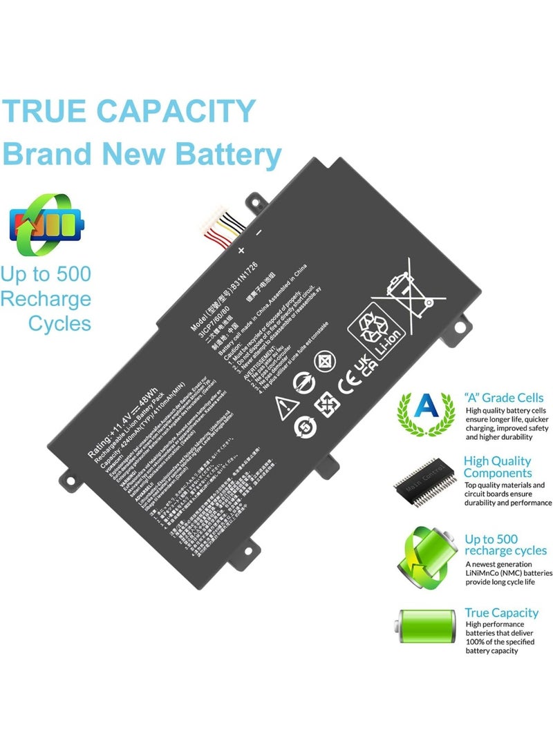 Terabyte بطارية لابتوب B31N1726 لأجهزة ASUS TUF A15 FA506 FA506IV FX504 FX504GM FX505 FX505D FX505DT FX505DV FX505DY FX504GD FX504GE FX80 FX80GM FX80GE FX80GD FX80GD FX80GD 86 FFX8 6FM FX86FE للألعاب A17 FA706 - Image 2