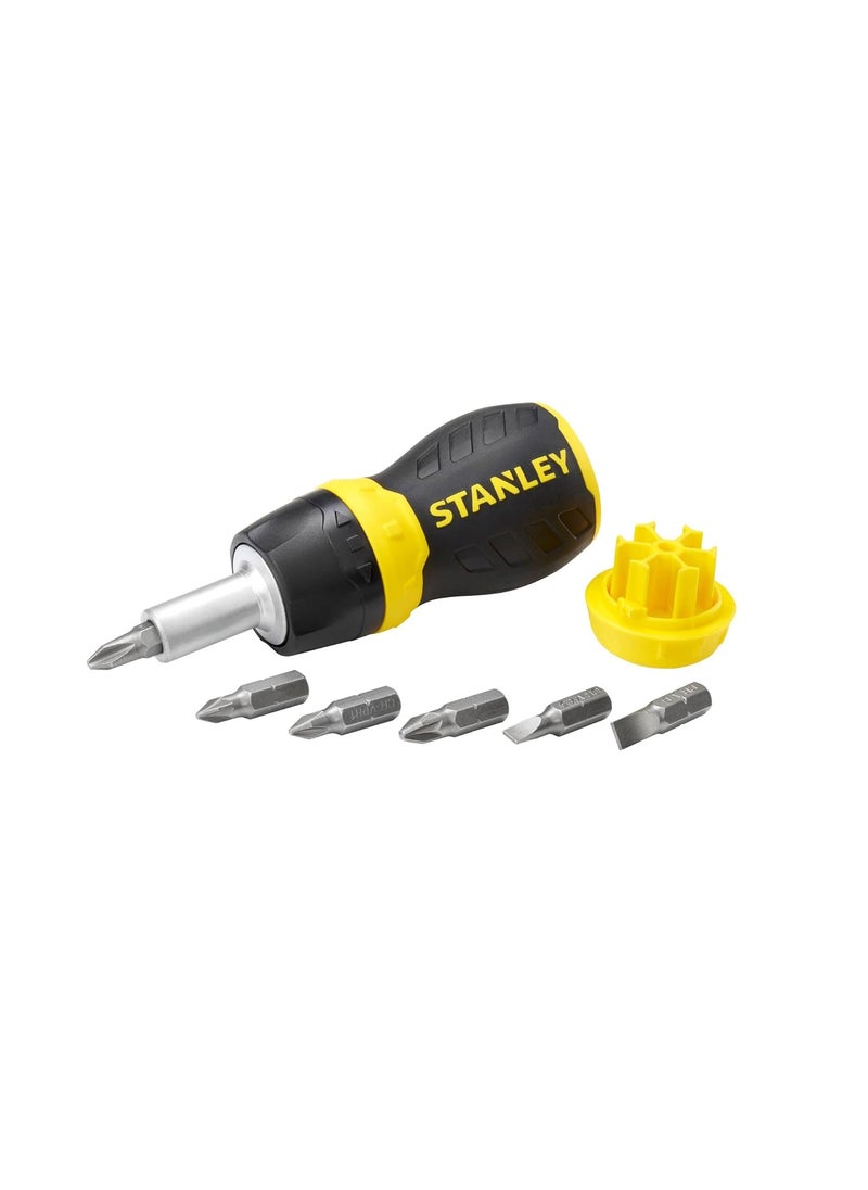 Stanley - Stanley 0-66-358 Stubby Muti-Bit Ratcheting Screwdriver, 6 Bits, 1 Set,Multicolour - Image 1