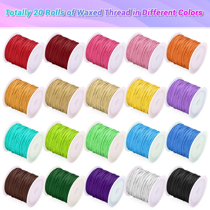 Cridoz 20 Rolls Wax String for Bracelet Making, Waxed Thread Bracelet Cord, Waxed Polyester Cord Bracelet Rope for DIY Bracelets, Necklace and Macrame - Image 2