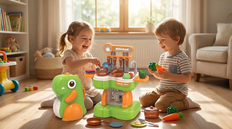 general The Baby 2-in-1 Kitchen is an interactive play set designed for toddlers to explore cooking in a fun and safe way. It includes 36 colorful pieces such as tiny appliances and plastic food items, all made from high-quality, non‑toxic plastic. The realistic stove and oven design lets children imitate daily activities and boost their social skills. Easy assembly lets kids set up the kitchen on their own, fostering independence and confidence. This compact kitchen provides ample play space to encourage creativity and imagination during every play session. - Image 2